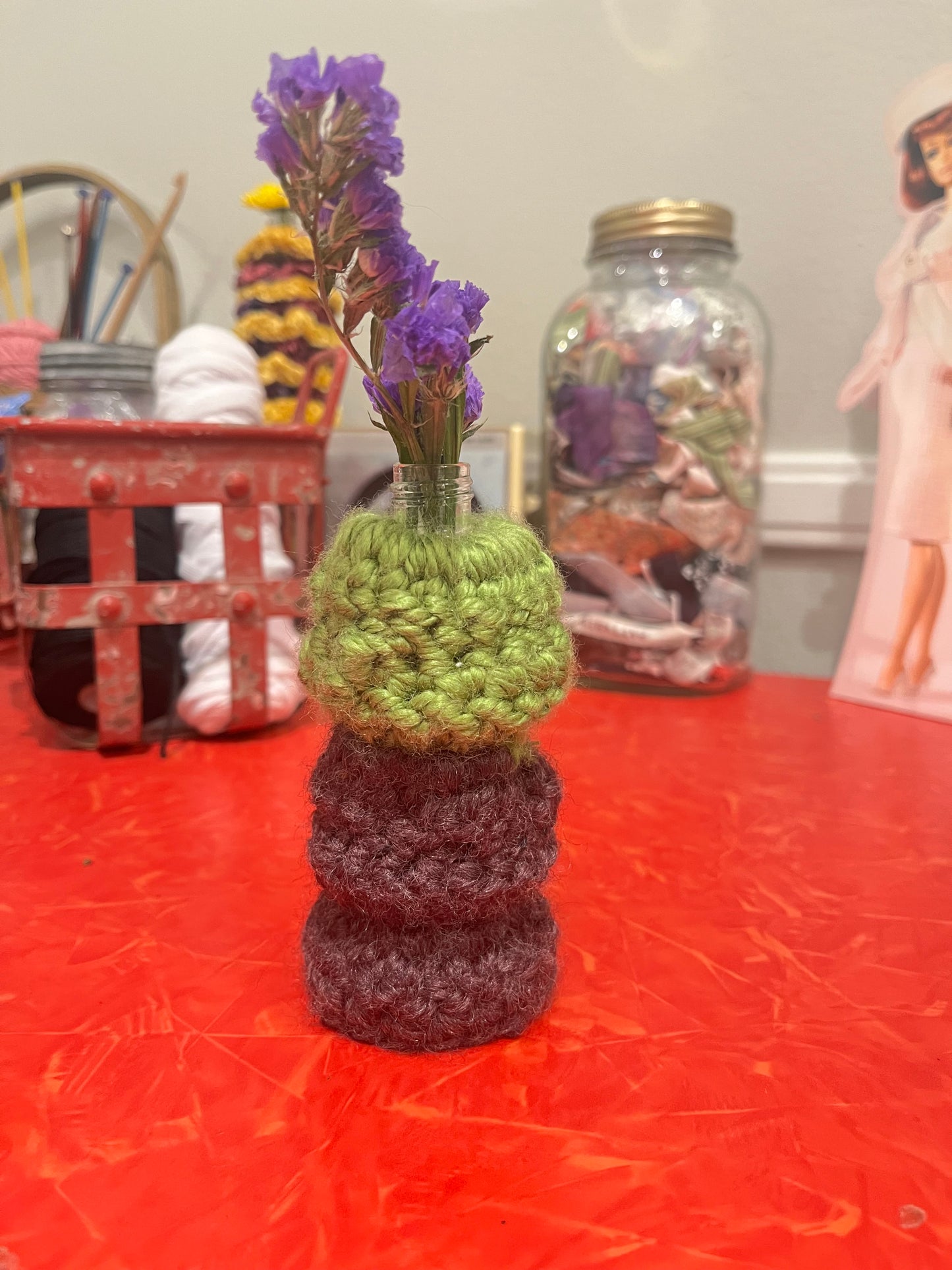 Bud Vase With Repurposed Glass (Purple and Green)