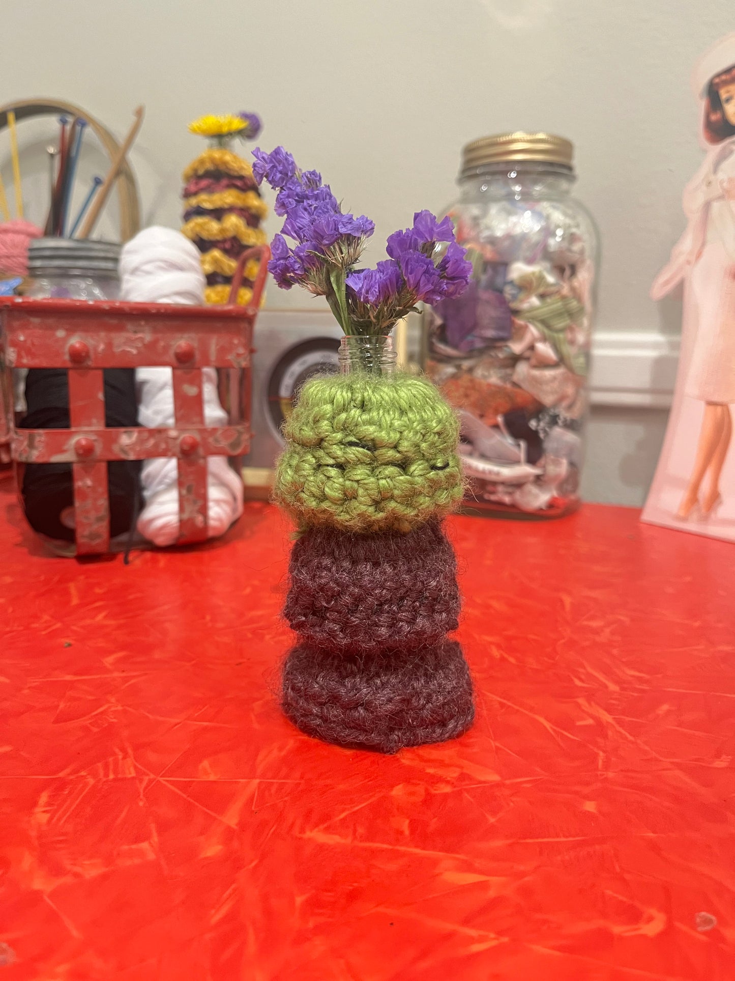 Bud Vase With Repurposed Glass (Purple and Green)