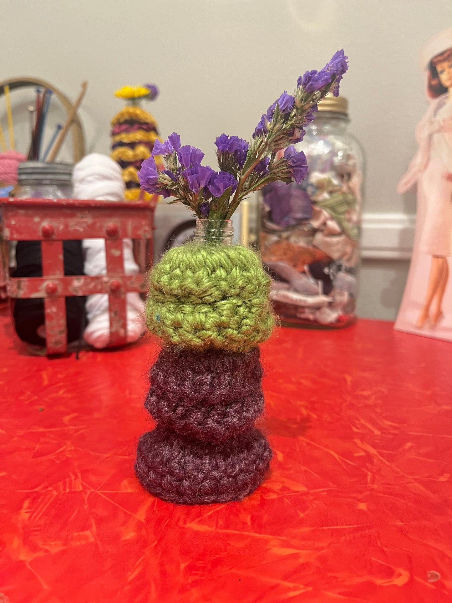 Bud Vase With Repurposed Glass (Purple and Green)