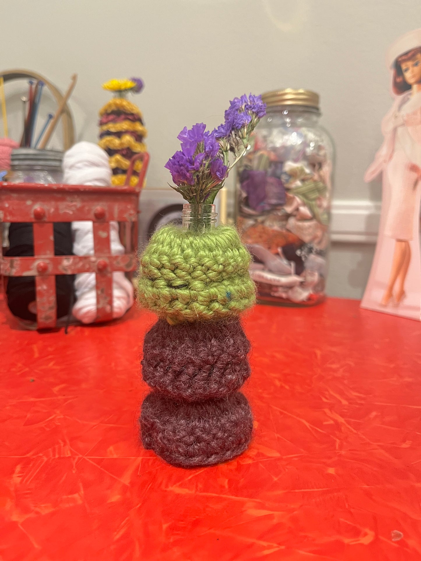 Bud Vase With Repurposed Glass (Purple and Green)