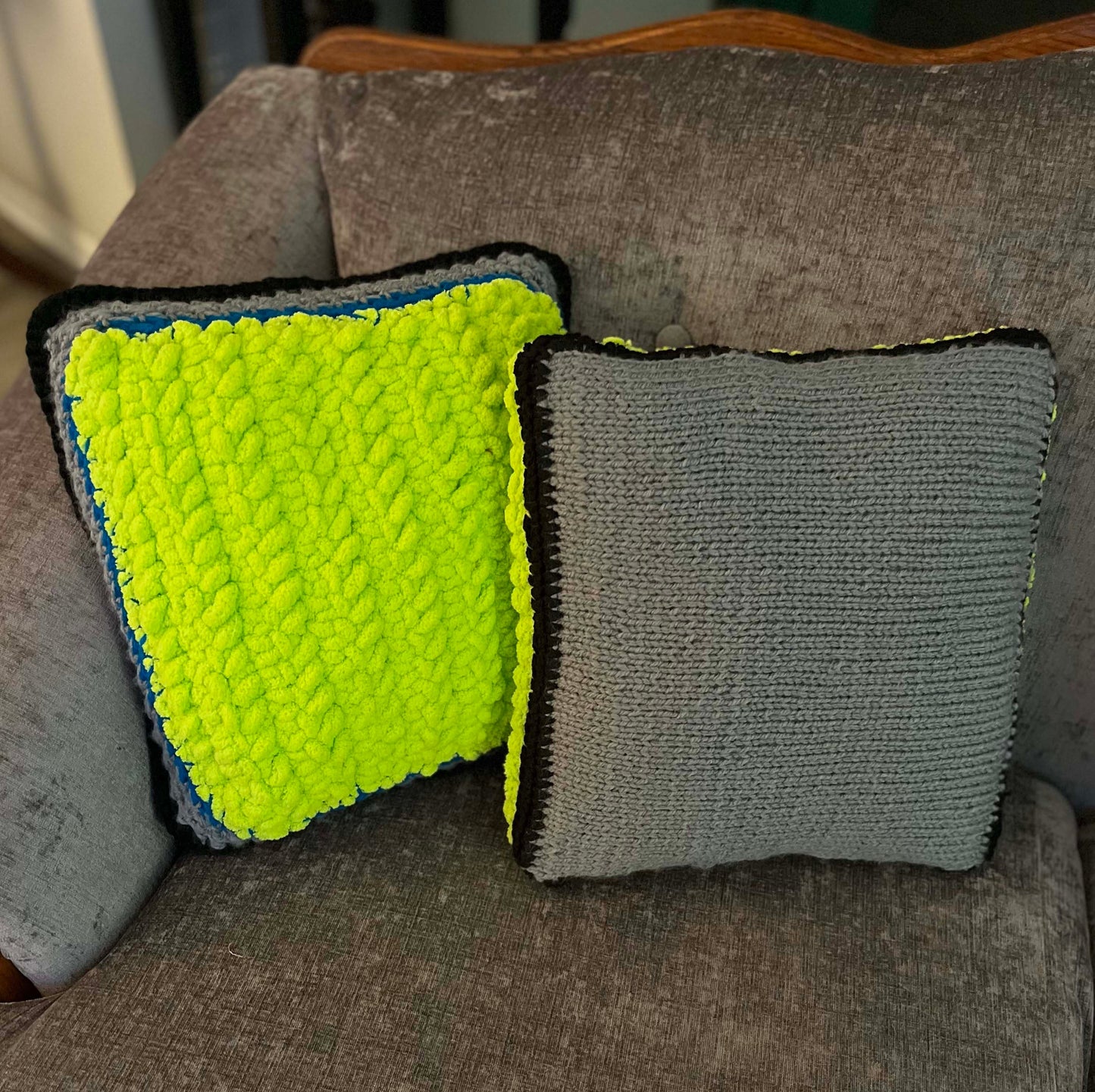 "Choose Your Own Adventure!" Bright Handmade Knit/Crochet Decorative Statement Throw Pillow
