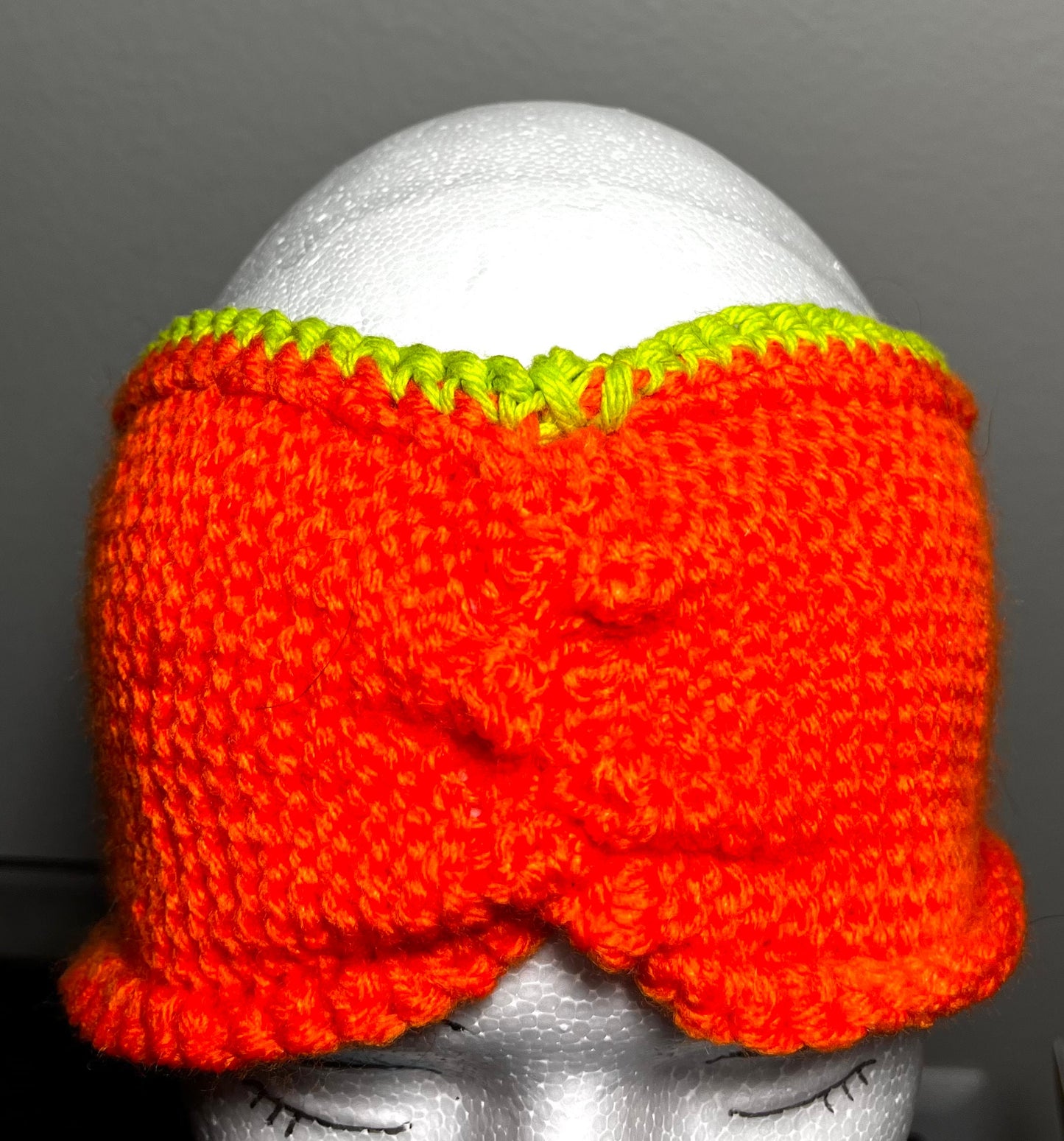 "The Eden" Handmade Crochet/Knit Orange with Green Trim