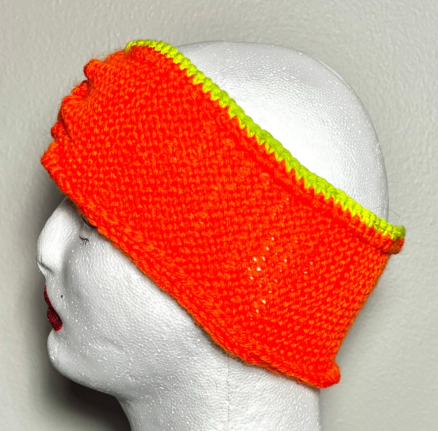 "The Eden" Handmade Crochet/Knit Orange with Green Trim