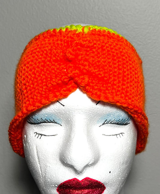 "The Eden" Handmade Crochet/Knit Orange with Green Trim