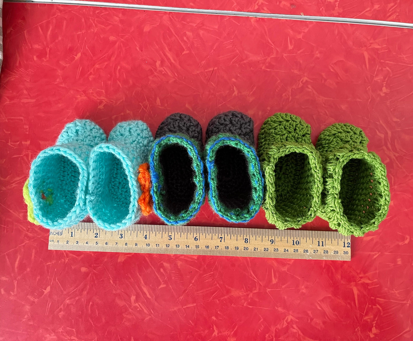 "The Chuckles" Handmade Crochet Baby Booties with Heart Detail (size 2)